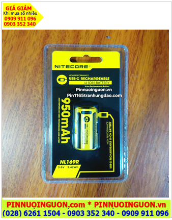 Pin Đèn Pin Pin sạc 16340 CR123A Nitecore NL169R 3.7v 950mAh 3.42Wh /Thân có cổng sạc USB-Type C
